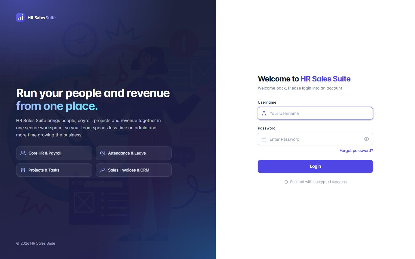 HR Sales Suite sign-in screen